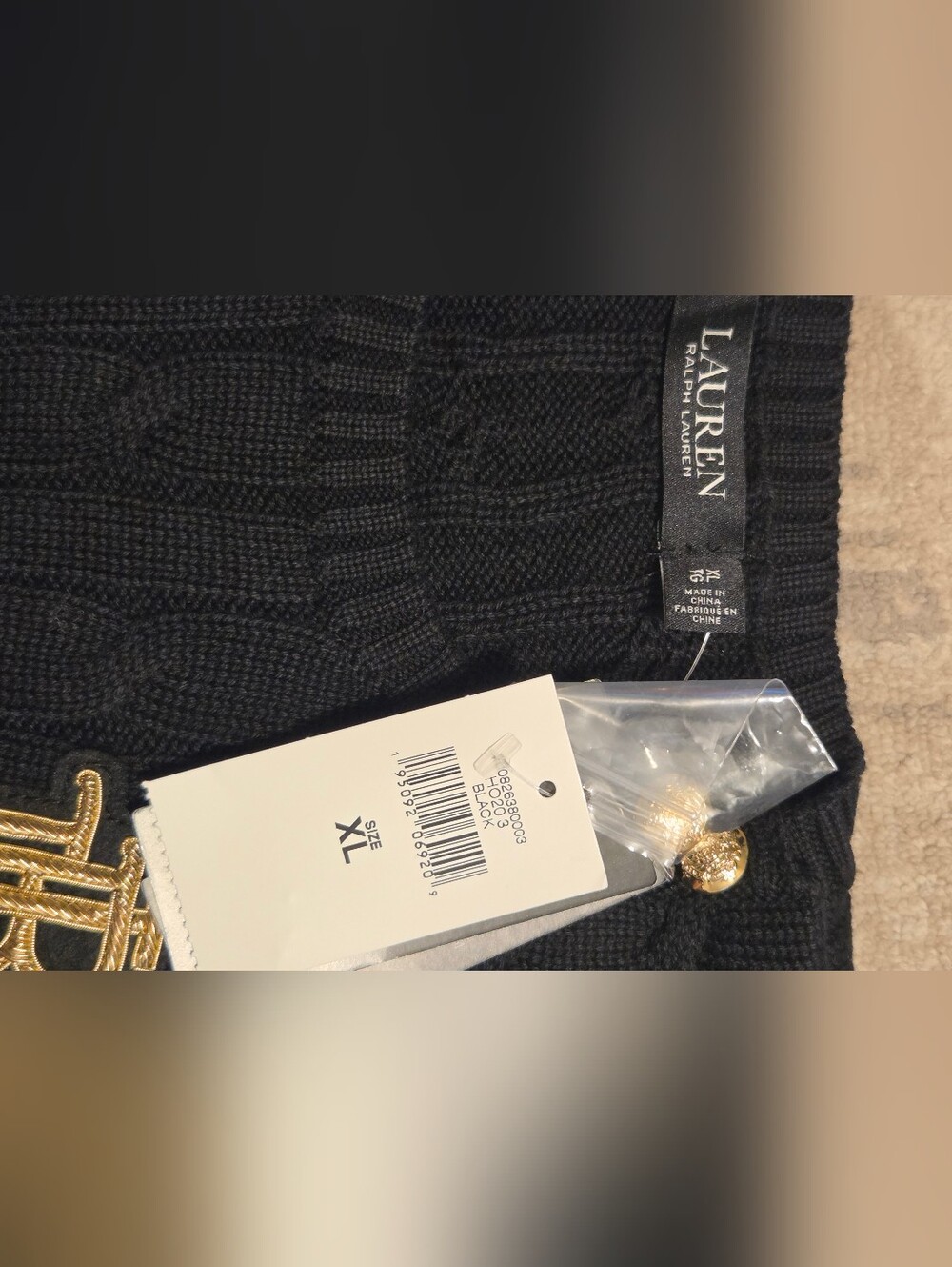 Lauren Ralph Lauren Button Trim Cable Knit Sweater. Size XL. BLACK. NWT - Picture 3 of 7
